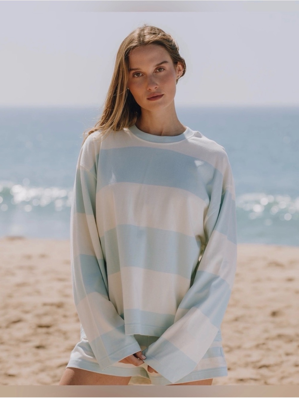 DAILY DRILLS SET! Oversized Long Sleeve + Micro Shorts XS/S in Lake Day/Cream